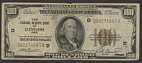 Fr.1890-D, 1929 $100 FRBN, Cleveland, AF, D00274697A
